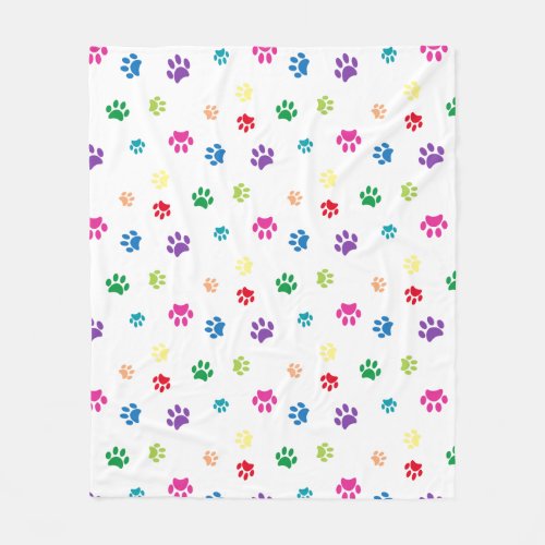 Colorful Animal Paw Prints Fleece Blanket