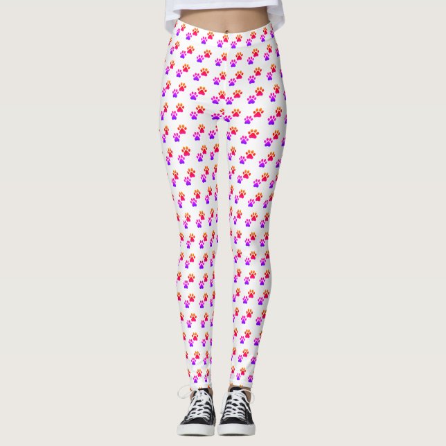 Colorful animal Paw Prints Leggings (Front)