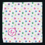 Colorful Animal Paw Prints Monogram Bandana<br><div class="desc">Show how much you love animals with this cute colorful paw patterned bandana. Also looks awesome with a black background. Bet your pet will look adorable wearing it!</div>