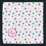 Colorful Animal Paw Prints Monogram Bandana<br><div class="desc">Show how much you love animals with this cute colorful paw patterned bandana. Also looks awesome with a black background. Bet your pet will look adorable wearing it!</div>