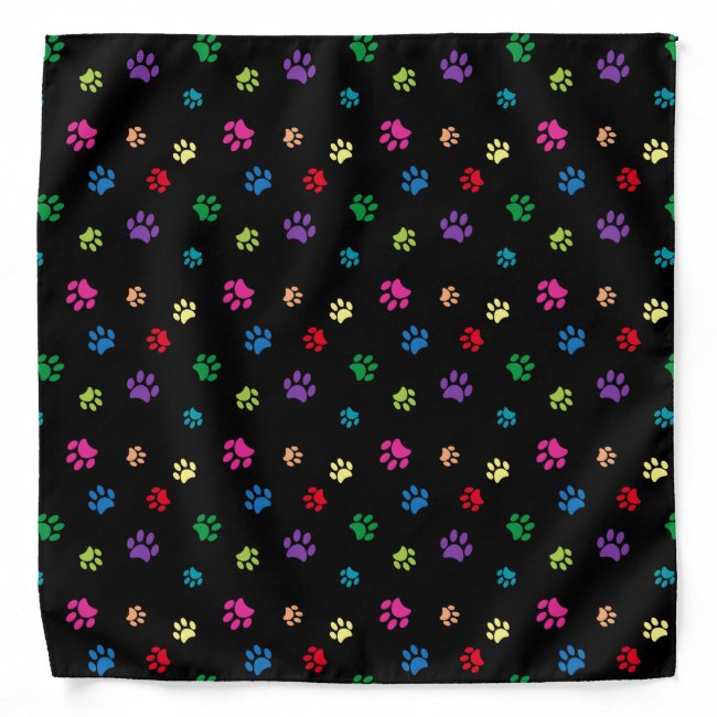 Colorful Animal Paw Prints on Black Bandana