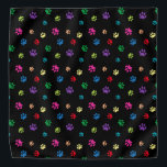 Colorful Animal Paw Prints on Black Bandana<br><div class="desc">Show how much you love animals with this cute colorful paw patterned bandana. Also looks awesome with a white background. Bet your pet will look adorable wearing it!</div>