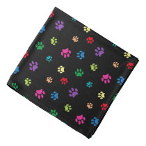 Colorful Animal Paw Prints on Black Bandana Colorful Animal Paw Prints on Black Bandana
