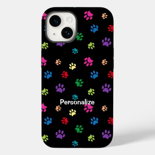 Colorful Animal Paw Prints on Black Case_Mate iPhone 14 Case