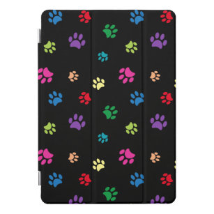 Colorful Animal Paw Prints on Black iPad Pro Cover