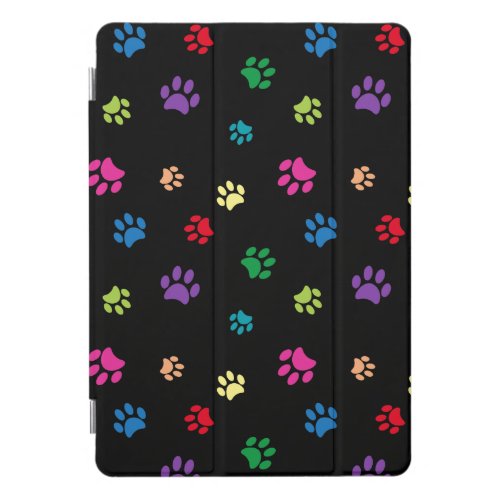 Colorful Animal Paw Prints on Black iPad Pro Cover