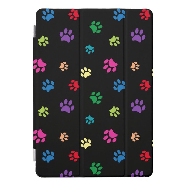 Colorful Animal Paw Prints on Black iPad Pro Cover (Front)