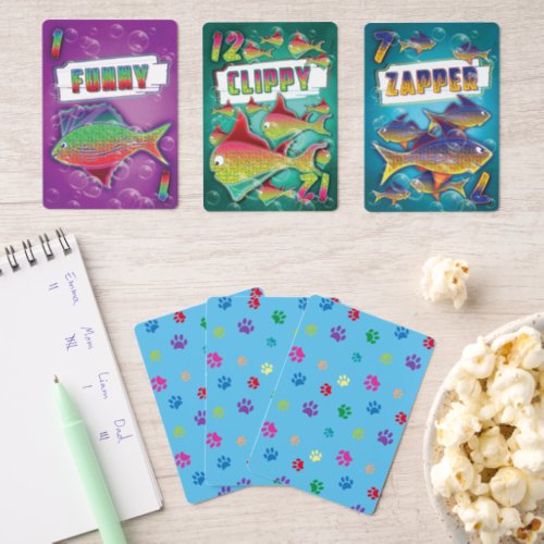 Colorful Animal Paw Prints on Blue Go Fish Cards