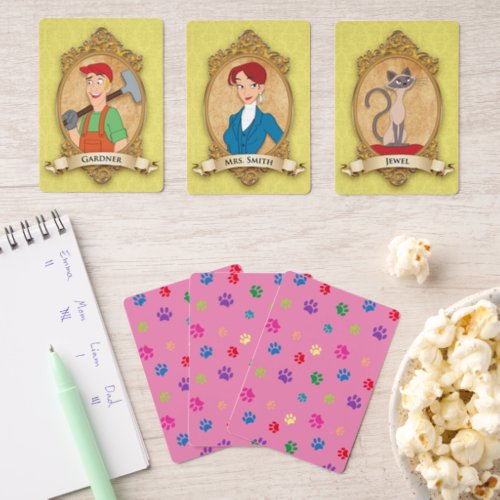 Colorful Animal Paw Prints on Pink Playing Cards