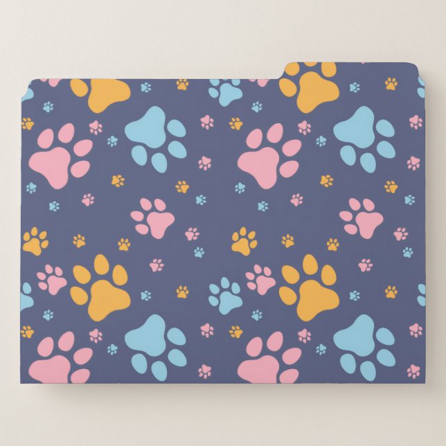 Colorful Animal Paw Prints Pattern File Folder (Back Left)