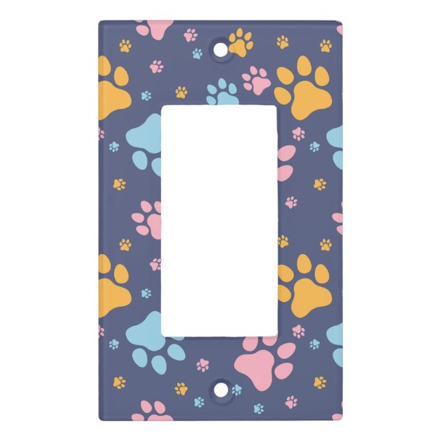 Colorful Animal Paw Prints Pattern Light Switch Cover (Front)