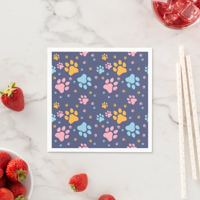 Colorful Animal Paw Prints Pattern Napkins (Insitu)