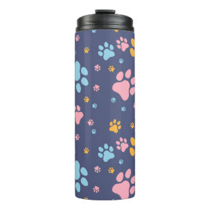 Colorful Animal Paw Prints Pattern Thermal Tumbler