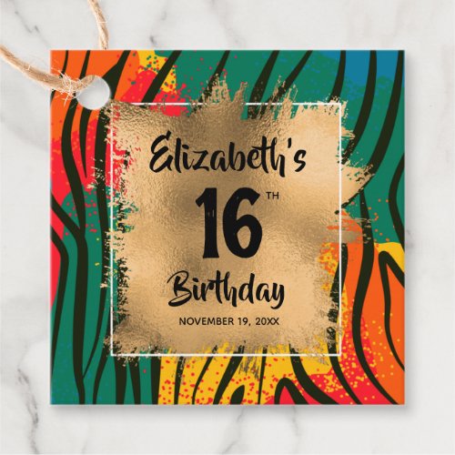 Colorful Animal Print 16th Birthday Personalized Favor Tags