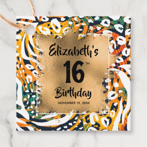 Colorful Animal Print 16th Birthday Personalized Favor Tags