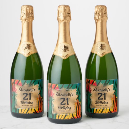 Colorful Animal Print 21st Birthday Personalized Sparkling Wine Label