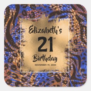 Colorful Animal Print 21st Birthday Personalized Square Sticker
