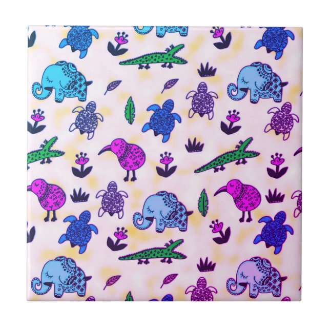 Colorful Animal Print Ceramic Tile (Front)