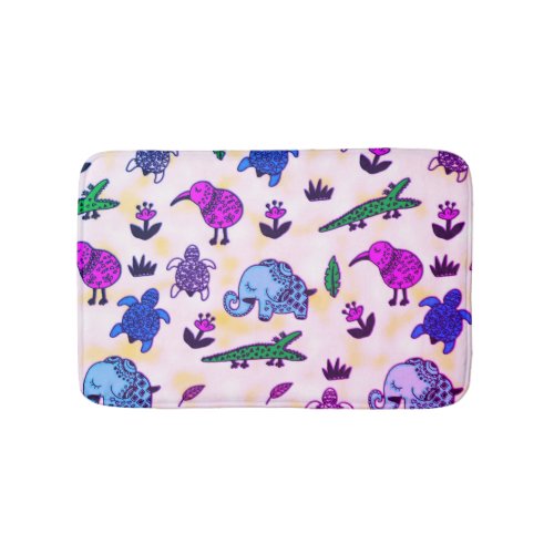 Colorful Animal Print Kids Bathroom Bath Mat