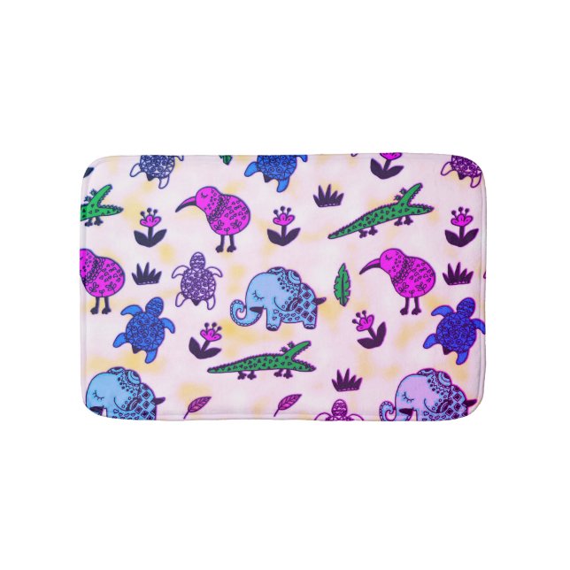 Colorful Animal Print Kids Bathroom Bath Mat (Front)