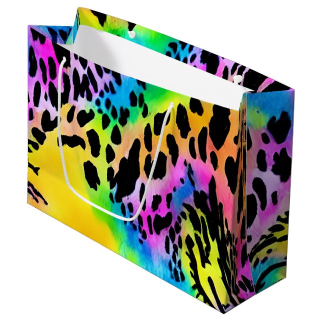 Colorful Animal Print Pattern Large Gift Bag (Front Angled)