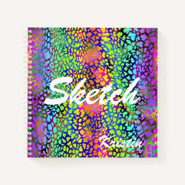 Colorful Animal Print With Name Sketchbook Notebook (Front)