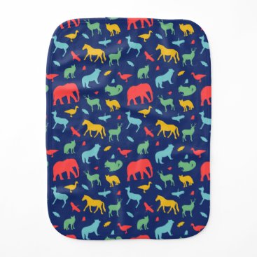 colorful animal silhouette pattern baby burp cloth