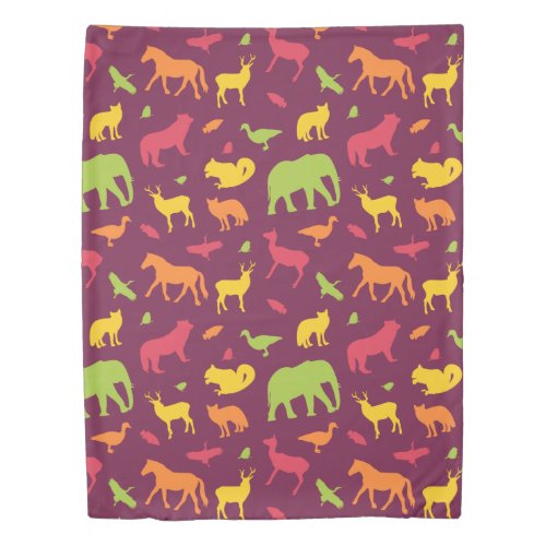 colorful animal silhouette pattern duvet cover