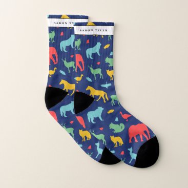 colorful animal silhouette pattern socks