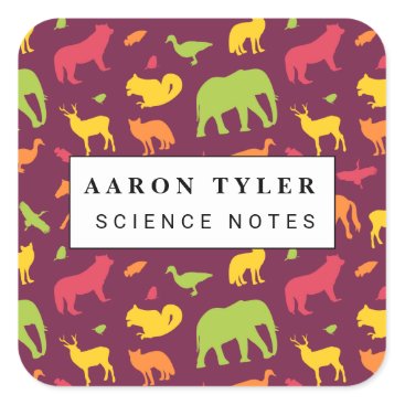 colorful animal silhouette pattern square sticker