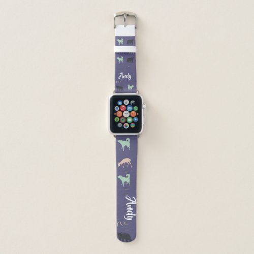 Colorful animal silhouettes on blue apple watch band