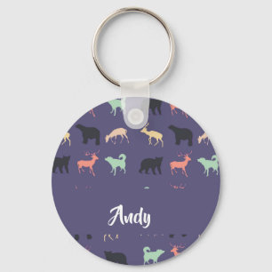 Colorful animal silhouettes on blue keychain