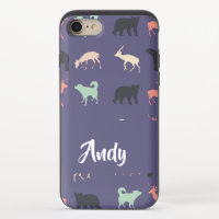 Colorful animal silhouettes on blue iPhone 8/7 slider case