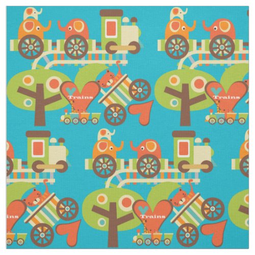 Colorful Animal Train Fabric