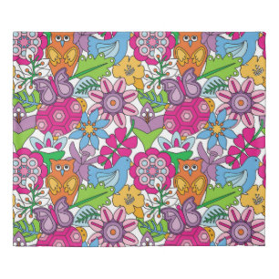 Colorful animals and flowers vintage seamless patt duvet cover