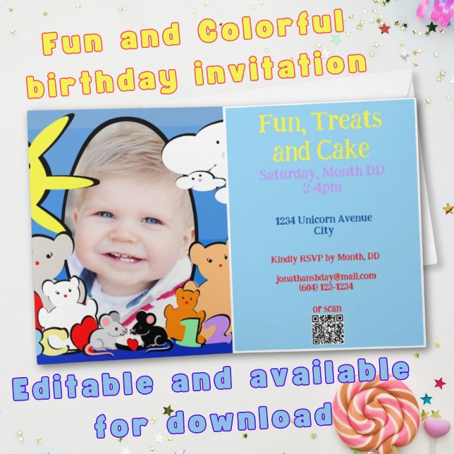 Colorful Animals Birthday Card Invitation (Creator Uploaded)