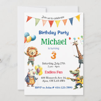Colorful animals Birthday Party Invitation