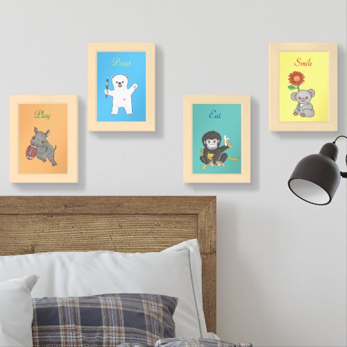 Colorful Animals Nursery Kids Print Wall Art Sets