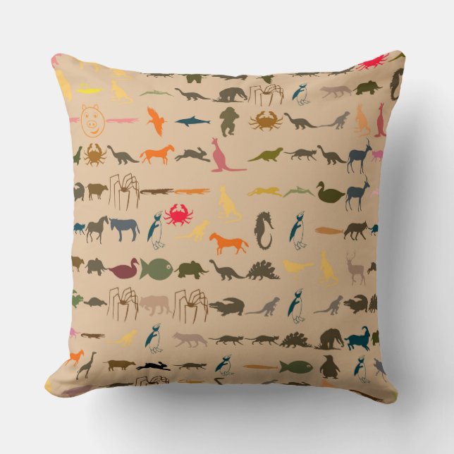Colorful Animals Pattern #2 Throw Pillow (Front)