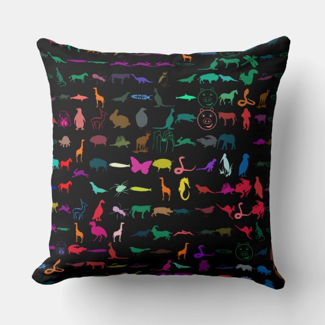 Colorful Animals Pattern Throw Pillow (Front)