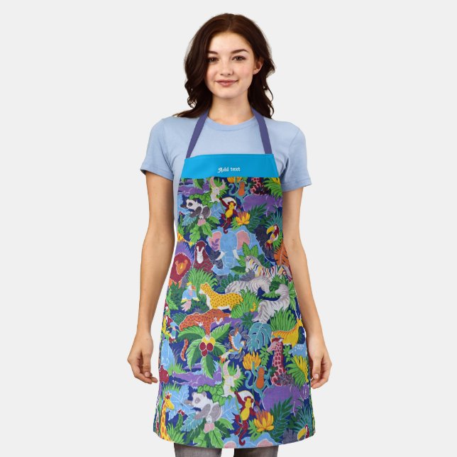 Colorful Animated Safari Animals Apron (Worn)