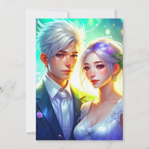 Colorful Anime Couple Wedding Invitation