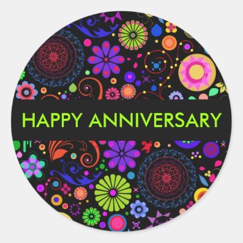 Colorful Anniversary Classic Round Sticker by CHACKSTER at Zazzle