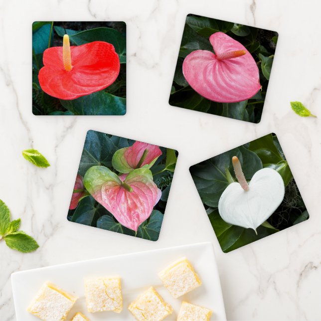 Colorful Anthurium Flowers Floral Coaster Set (In Situ)