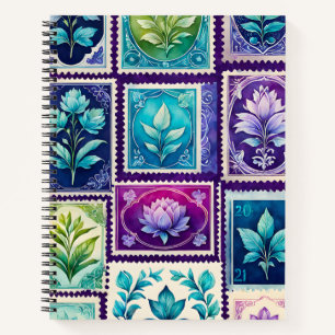 Colorful Antique Stamp Art Spiral Notebook