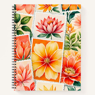 Colorful Antique Stamp Art Spiral Notebook