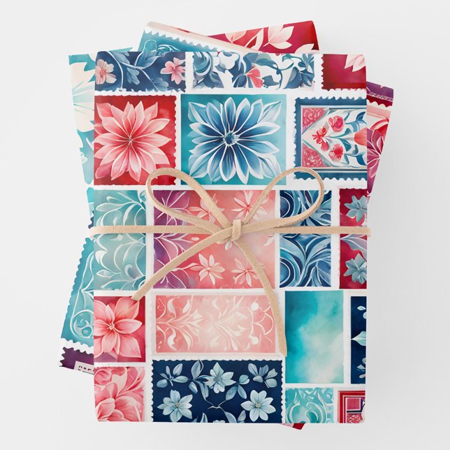 Colorful Antique Stamp Art Wrapping Paper Sheets (Creator Uploaded)