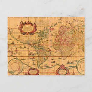 Colorful Antique Vintage Map of the World Postcard
