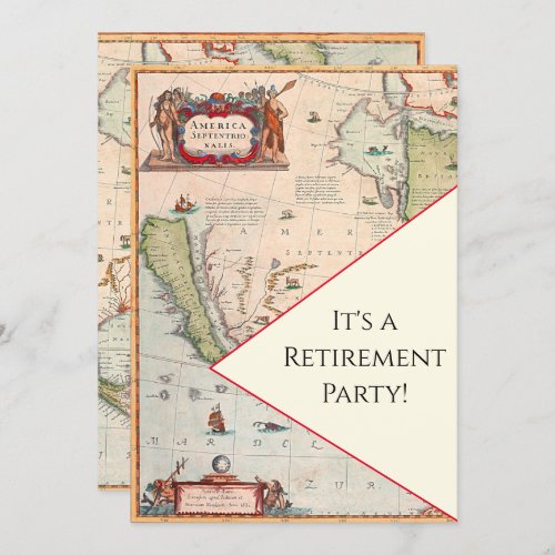Colorful Antique Vintage Map Retirement Party Invitation