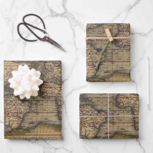 Colorful Antique Vintage World Map Ortelius Wrappi Wrapping Paper Sheets